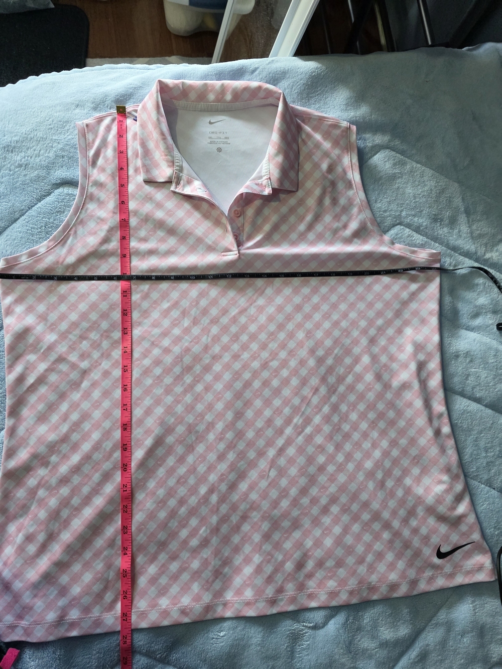 Nike Women Pink Gingham Sleeveless Polo Top